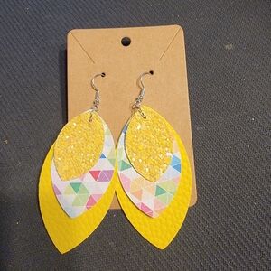 Yellow Faux Leather Earrings